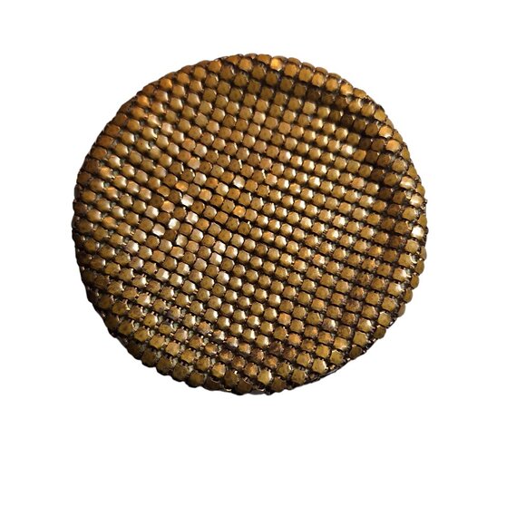 Vintage Art Deco Mesh Bag Make Up Powder Compact Gold Tone - Picture 2 of 6